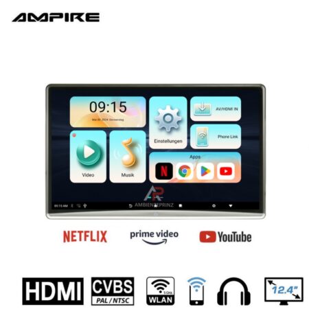 Kopfstütz Monitor mit Kopfstützen-Halterung der Marke AMPIRE 12.4″, HDMI In/Out RSE