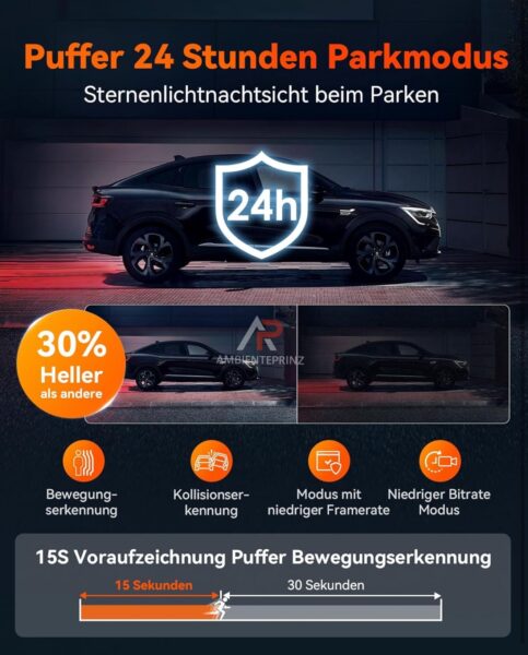 Dashcam - Vantrue S1 Pro mit Parkmodus inkl. Einbau und Hardwire Kit mit 3 Stufen