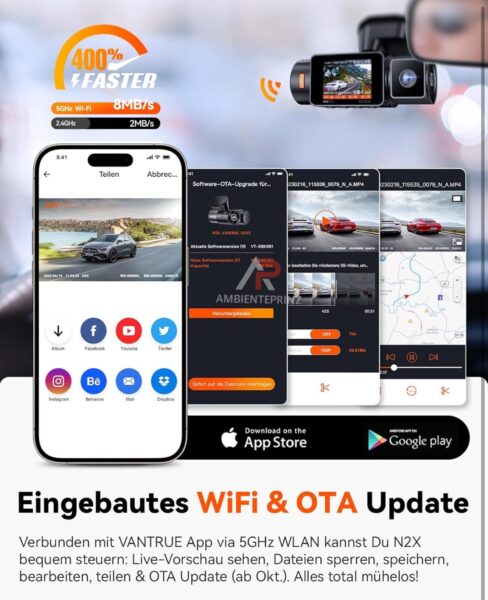 Vantrue N2X Dashcam inkl. LTE‑Modul inkl. Einbau