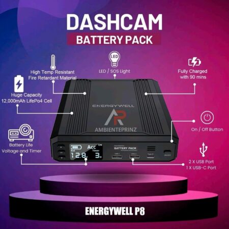 EnergyWell P8 Externe Dashcam Batterie 12.000 mAh