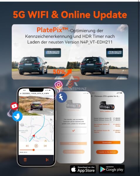 Vantrue N4 Pro Dashcam 3 Wege inkl. Einbau und Hardware Kit