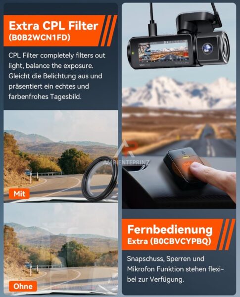 Vantrue N4 Pro Dashcam 3 Wege inkl. Einbau und Hardware Kit