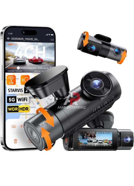 Vantrue N5S 4-Wege-Dashcam mit 360° Rundumschutz mit Parkmodus inkl. Einbau und Hardwire Kit