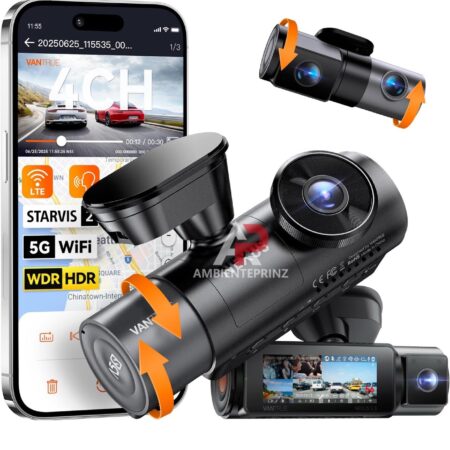 Vantrue N5S 4-Wege-Dashcam mit 360° Rundumschutz mit Parkmodus inkl. Einbau und Hardwire Kit