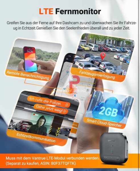Vantrue N5S 4-Wege-Dashcam mit 360° Rundumschutz mit Parkmodus inkl. Einbau und Hardwire Kit